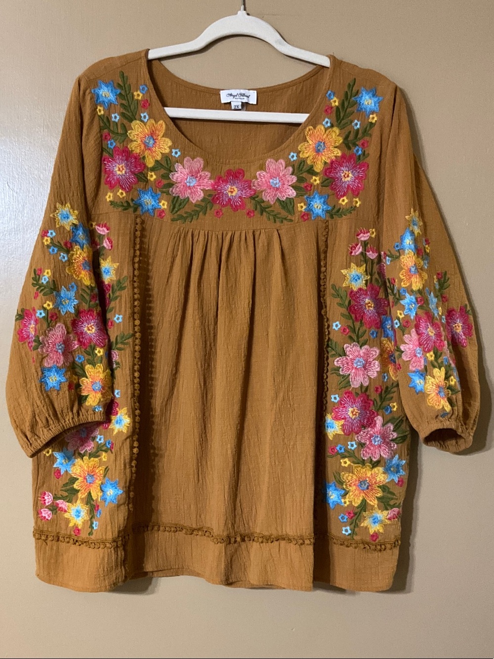 Angel Heart Boutique Mustard Floral  Embroidered Tunic
